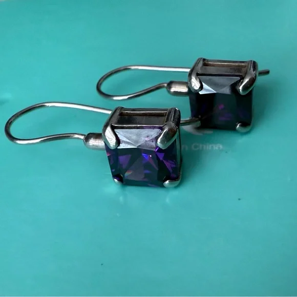 925 Silver Amethyst Square Drop Earrings - Picture 5 of 11